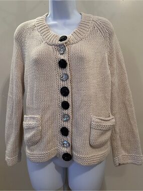 Pure Handknit Cream Knit Button-Front Cardigan Sweater